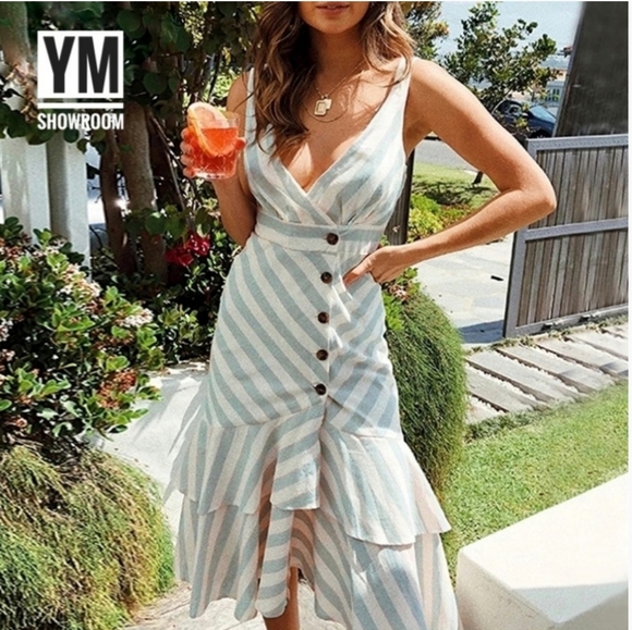 YMShowroom Dresses & Skirts - 🔥Last 1🔥Linen blend Ruffle hem midi dress